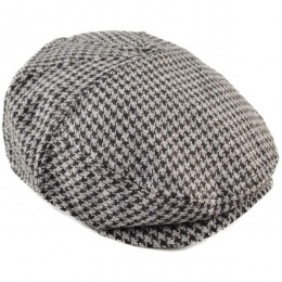 Boys Grey Tweed Check Wool Flat Cap